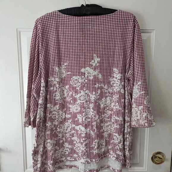 Basic Editions | Gingham Plaid Floral Women's Blouse ¾ Sleeves - Size XL - Picture 3 of 8